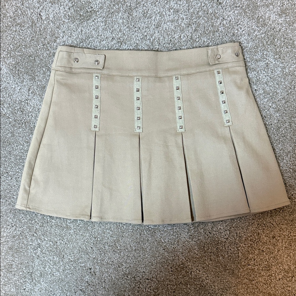 AKIRA Taupe Studded Pleated Mini Skirt
